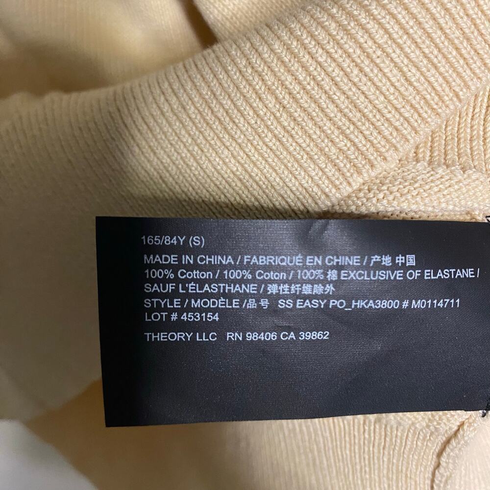 New Theory Short Sleeve Sweater Tee Wood Ash Beige Tan Cotton Size Small Preppy - Picture 10 of 11